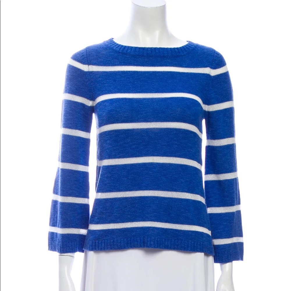 Alice+Olivia blue & white striped crewneck sweater